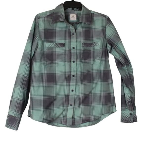 Ascend Tops - Ascend Women's S/P Trek ii Flannel Shirt LS Button Down Top Green